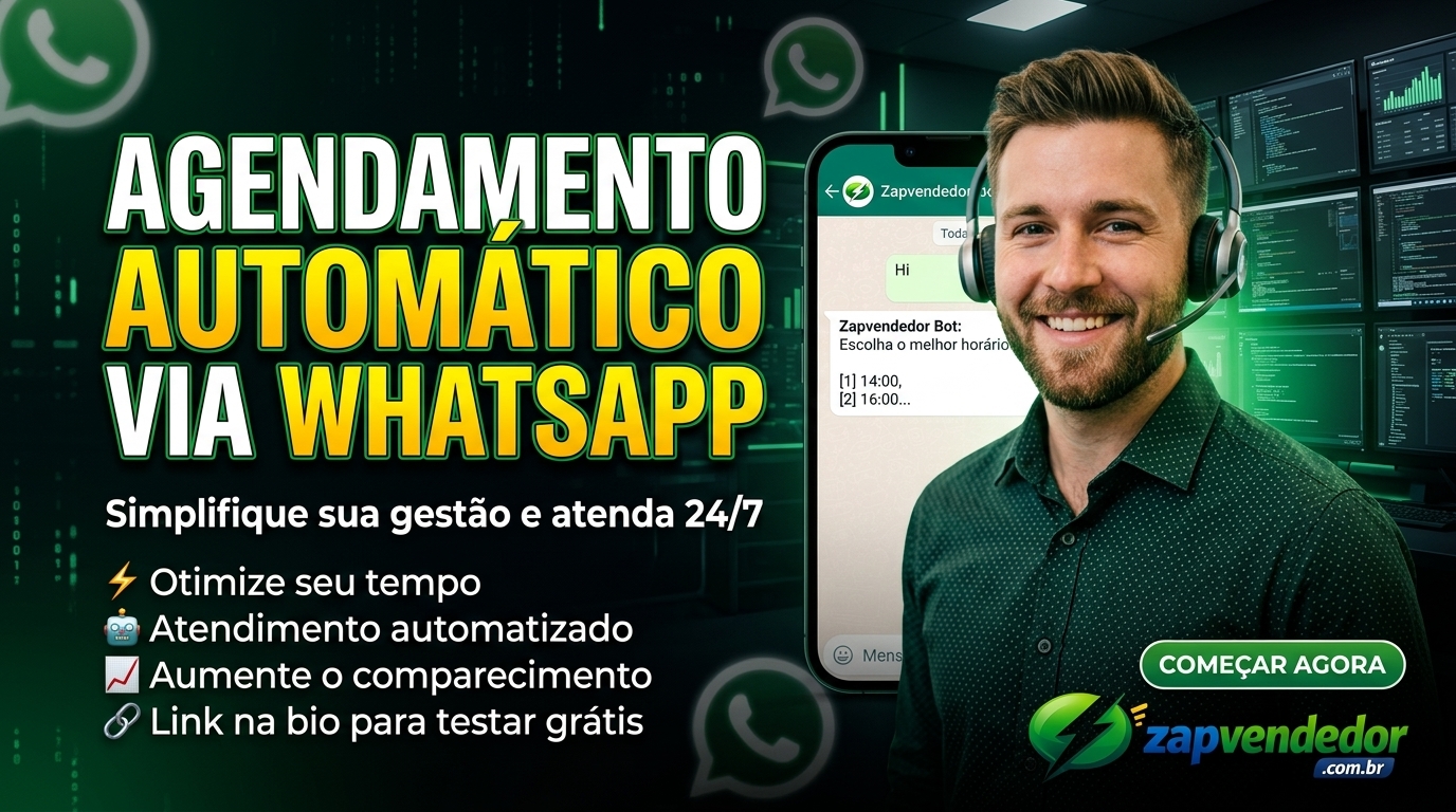 Agendamento automático pelo WhatsApp funcionando 24 horas por dia