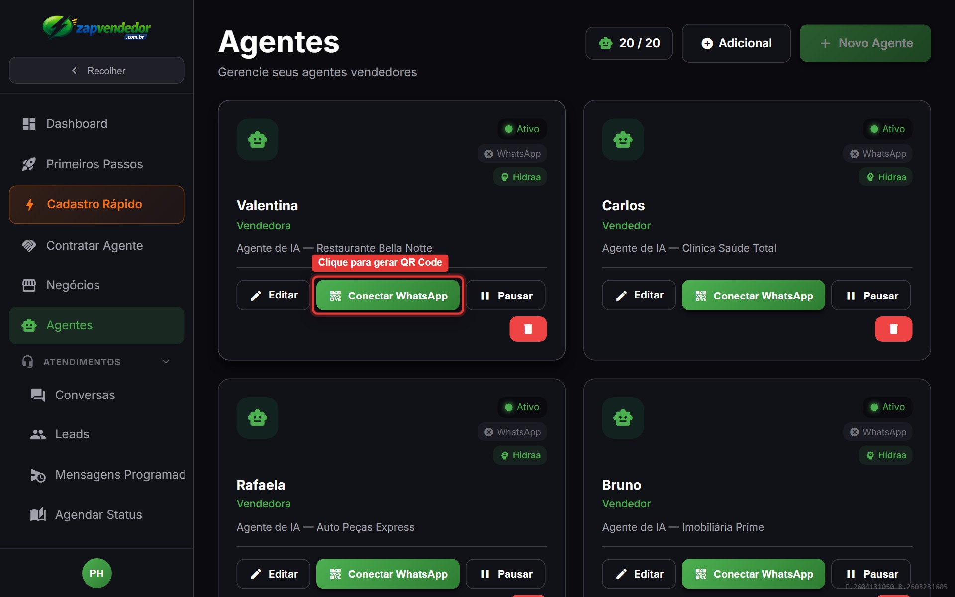 Step Conexões — QR Code para ativar o agente