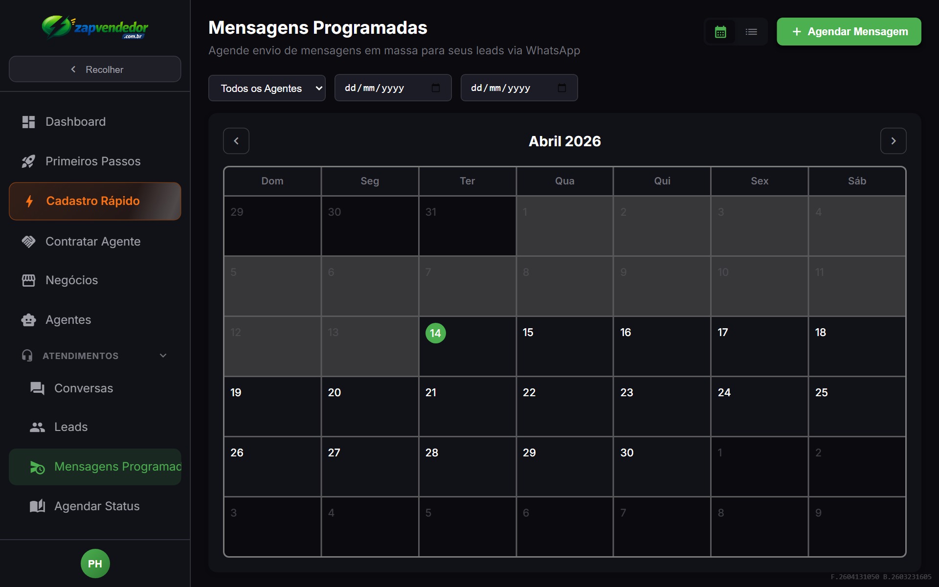 Lista de mensagens agendadas — acompanhamento da sequência