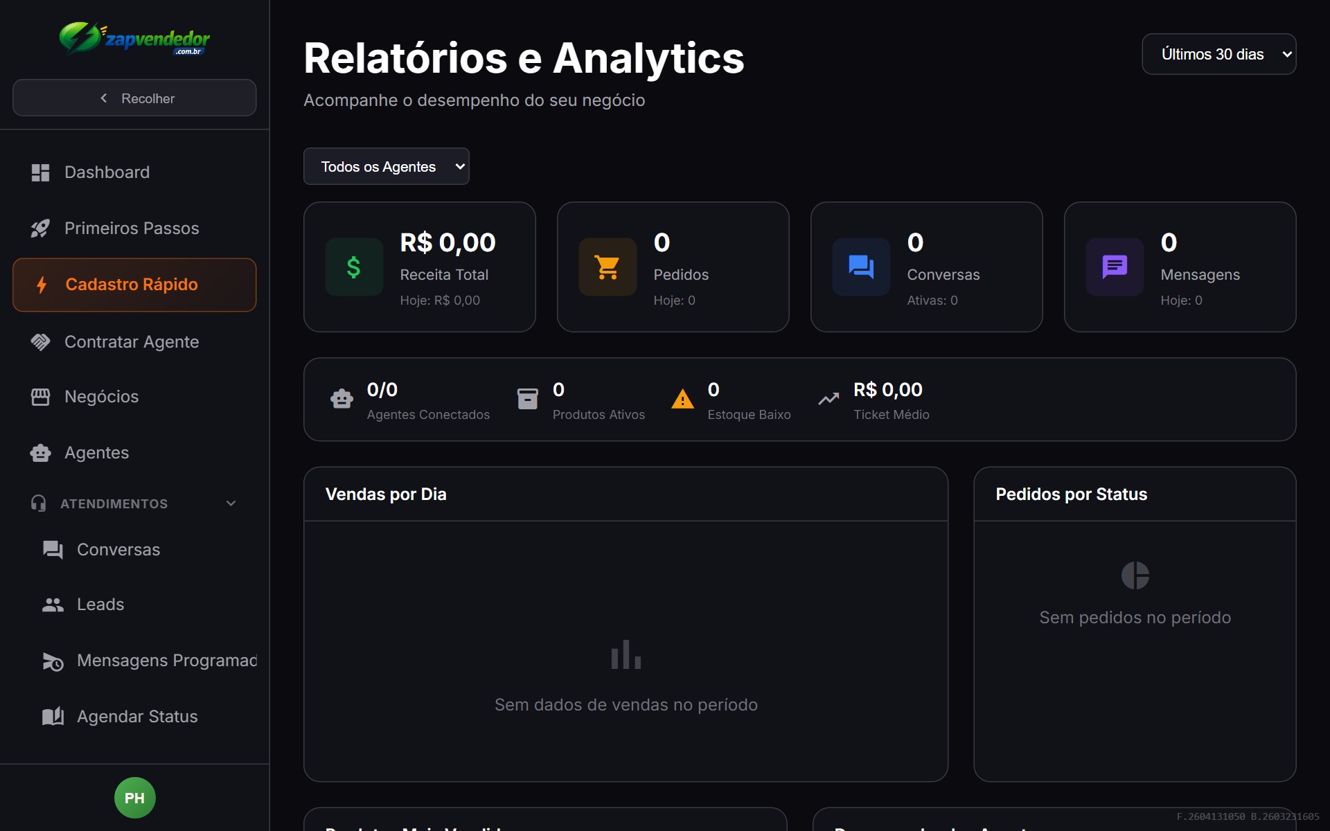 Relatórios de vendas e performance do agente